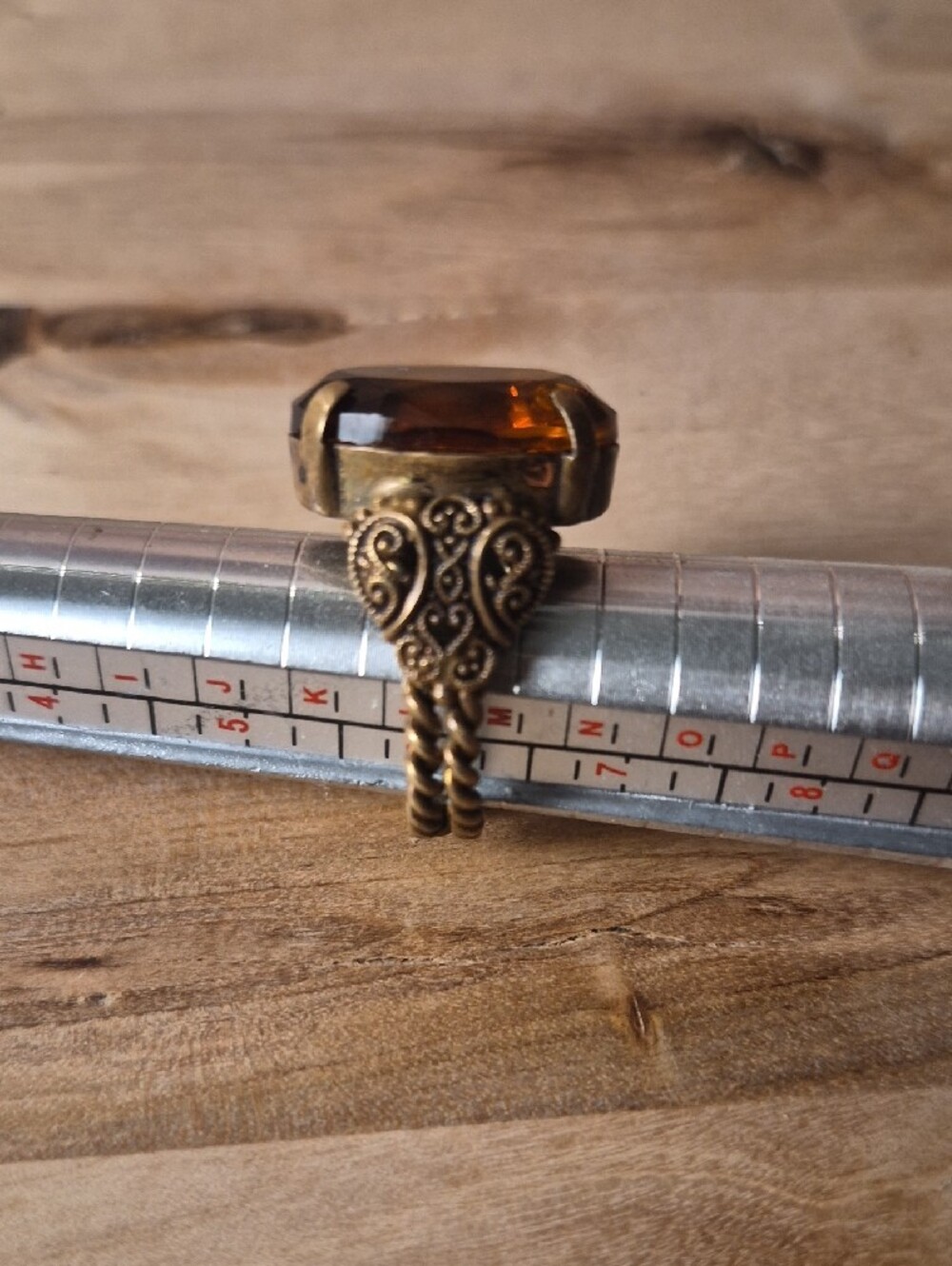 Vintage-Style Amber Gemstone Cocktail Ring - Women Jewelry Stamped West Germany - Picture 4 of 13